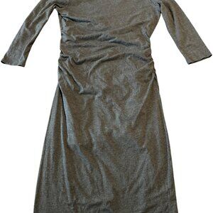 Athleta Scoop Midi Gray Ruched Modal Blend Bodycon‎ Dress Soft Stretch Comfort